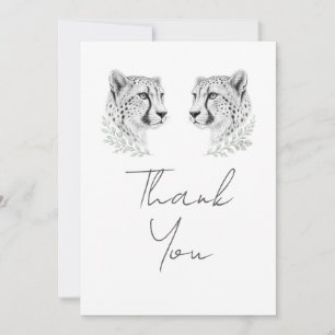Carte De Remerciements Élégant Mariage Moderne Noir Blanc Guépard Art