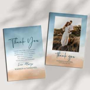 Carte De Remerciements Elégant Mariage Ocean Beach Shore Sand Picture