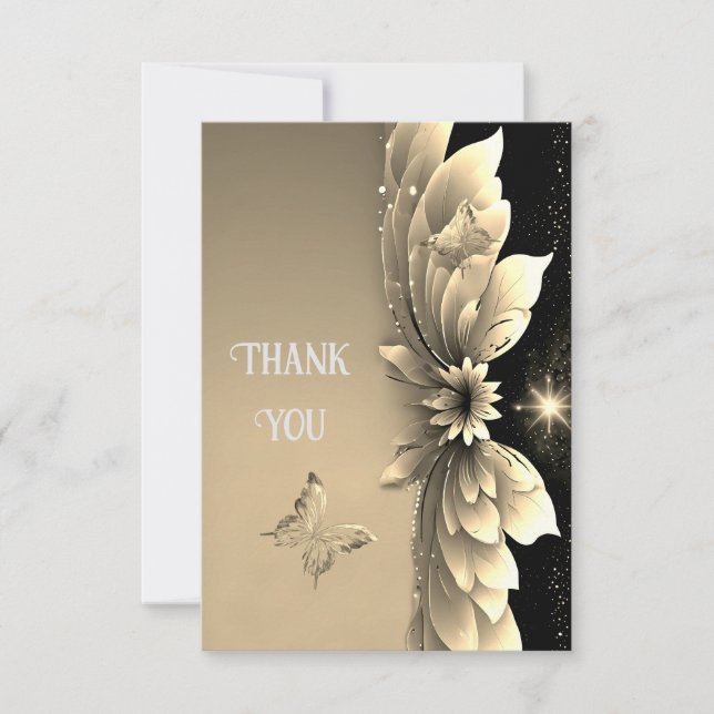 Carte De Remerciements Élégant Mariage Or (Devant)