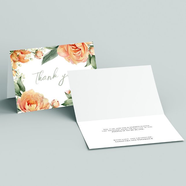 Carte De Remerciements Élégant Mariage Pêche Florale (Peach floral thank you card. )