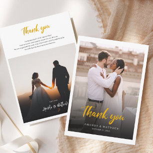 Carte De Remerciements Élégant Mariage photo à lettres mains