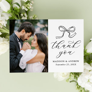 Carte De Remerciements Élégant Mariage photo Black Bow