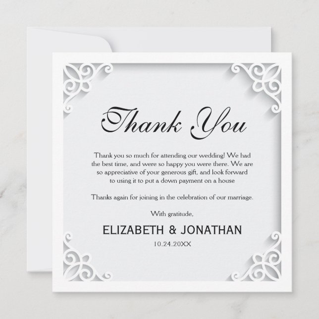 Carte De Remerciements Elégant Mariage Photo Gratitude (Devant)