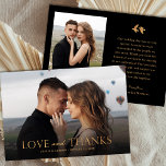 Carte De Remerciements Élégant Mariage photo noir et or | Oiseaux<br><div class="desc">Cette carte à plat de remerciement de mariage élégante et élégante est dotée d'un modèle photo à fond saigné sur le devant, ainsi que d'une simple lecture de typographie, "Love and Thanks" en fausse feuille d'or. Un dégradé foncé vers le bas permet au texte de se démarquer de votre photo...</div>