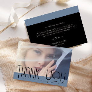 Carte De Remerciements Élégant mariage photo poussiéreux bleu noir