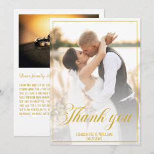 Carte De Remerciements Élégant Mariage Photos Gold Script