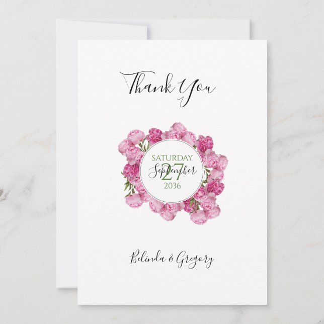 Carte De Remerciements Élégant Mariage Pink Peonies (Dos)