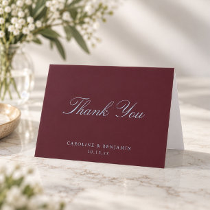 Carte De Remerciements Élégant Mariage Script Classique Burgundy Plié