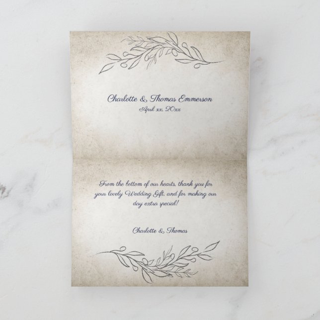 Carte De Remerciements Élégant Mariage Script Feuilles Douces (Intérieur)
