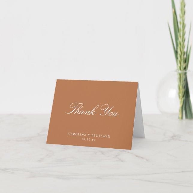 Carte De Remerciements Élégant Mariage Script Terracotta Plié (Devant)
