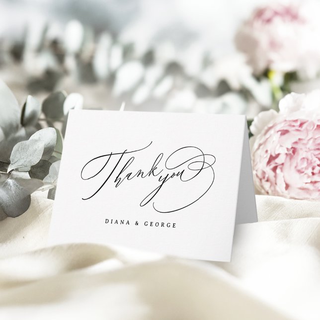 Carte De Remerciements Élégant mariage simple écriture tourbillon (Elegant Swirl Script Simple Wedding Thank You Card)