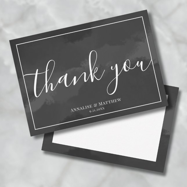 Carte De Remerciements Élégant Mariage Simple Noir Et Blanc (Simple Black And White Wedding Thank You Card)