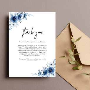 Carte De Remerciements Élégant Mariage Vintage Fleurs Bleues à la Françai