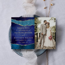 Elégant Marine Blue & Gold Agate Mariage Photo