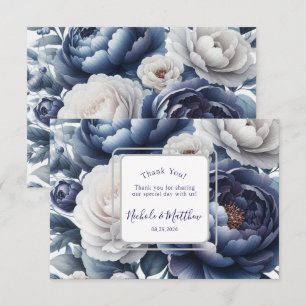 Carte De Remerciements Elégant Marine Blue Peonies & White Roses Mariage