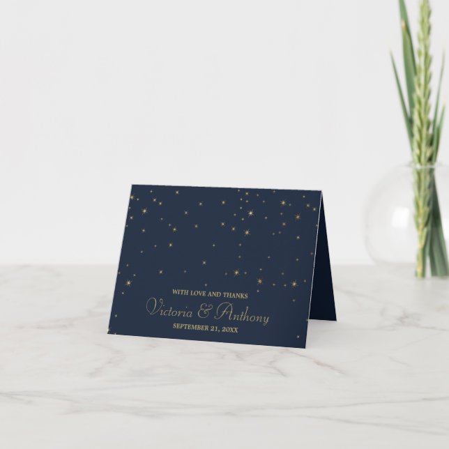 Carte De Remerciements Elégant Marine & Gold Falling Stars Mariage (Devant)