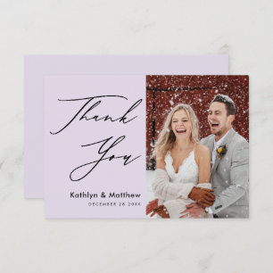 Carte De Remerciements Elegant Mauve Modern Script Mariage photo