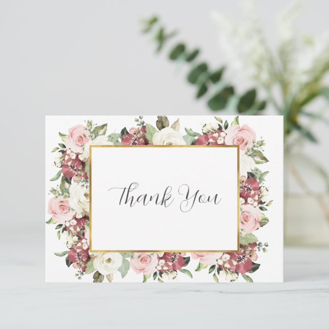 Carte De Remerciements Élégant Mauve Rose Florals Blank Mariage (Debout devant)