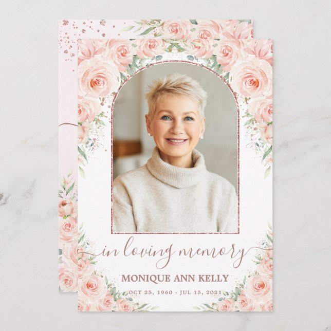 Carte De Remerciements Élégant Mémorial funéraire de la photo florale ros (Devant / Derrière)