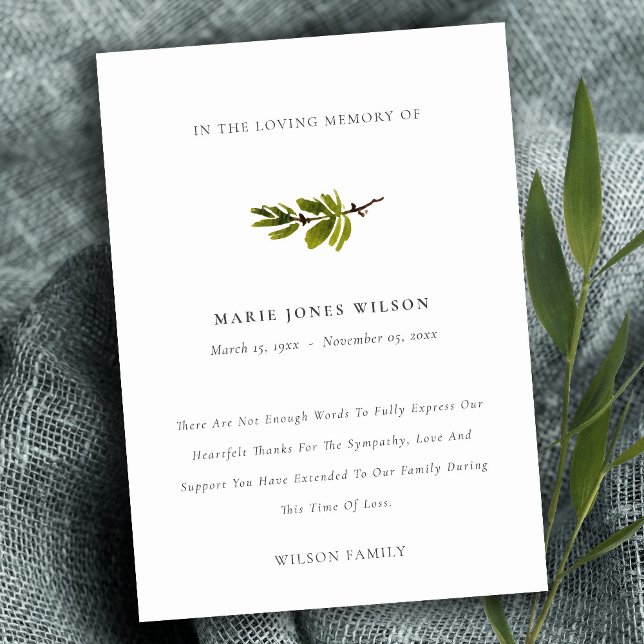 Carte De Remerciements Élégant Mémorial Sympathique de la branche de pin (Créateur téléchargé)