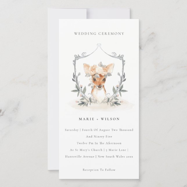 Carte De Remerciements Elégant Mignonne Cerf Floral Crest Mariage Invitat (Devant)