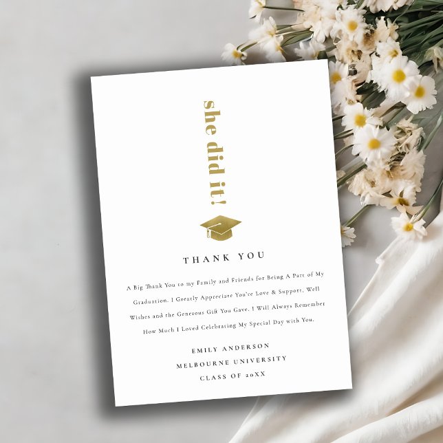 Carte De Remerciements Élégant minimal de la typographie or Graduation Ca (Créateur téléchargé)