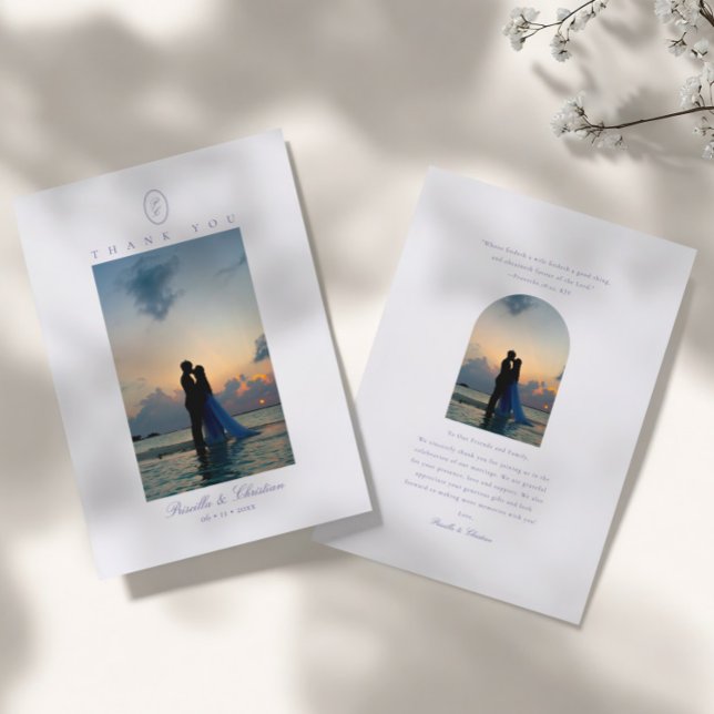 Carte De Remerciements Élégant minimal photo Monogramme Mariage chrétien (Créateur téléchargé)