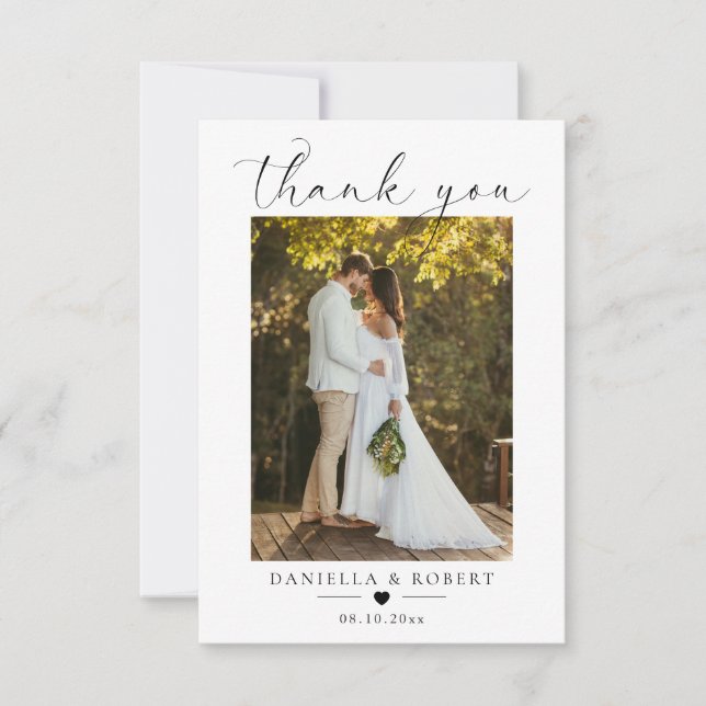 Carte De Remerciements Elegant Minimalist Custom Wedding Couple Photo  (Devant)