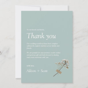 Carte De Remerciements Élégant Minimaliste Floral Presse Main Vert Airy