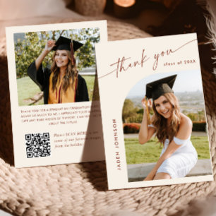 Carte De Remerciements Élégant Minimaliste Graduation 2 Photo Code QR