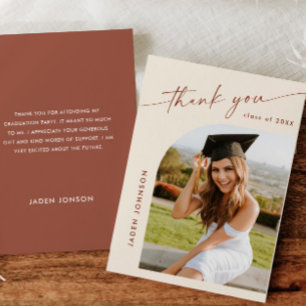 Carte De Remerciements Élégant minimaliste Graduation simple Une photo