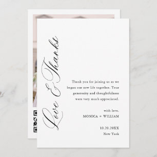 Carte De Remerciements Élégant minimaliste Mariage photo code QR