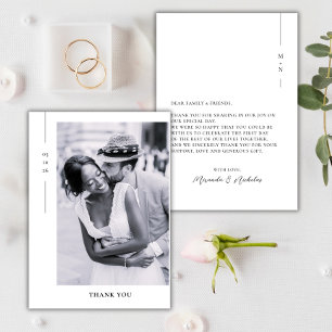 Carte De Remerciements Élégant Minimaliste Mariage Photo Écriture Noir