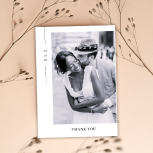 Carte De Remerciements Élégant Minimaliste Mariage Photo Noir Blanc