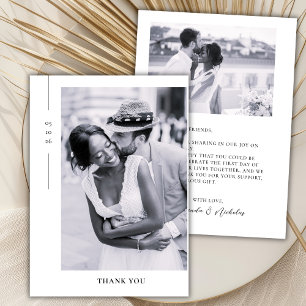 Carte De Remerciements Élégant Minimaliste Mariage Photo Script 2 Noir