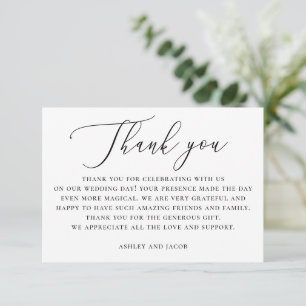Carte De Remerciements Élégant minimaliste Mariage   Script noir et blanc