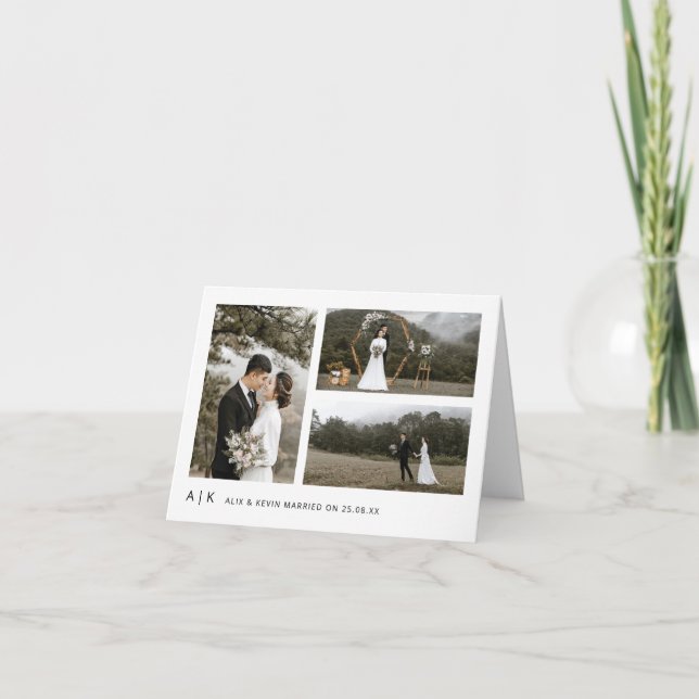 Carte De Remerciements Élégant Minimaliste Style Photo de Mariage Pliée (Devant)