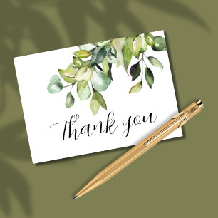 Carte De Remerciements Élégant minimaliste végétal vert Mariage blanc