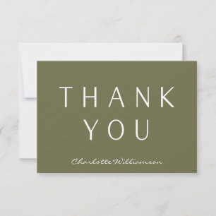Carte De Remerciements Élégant Minimaliste Vert Olive Nom Personnalisé