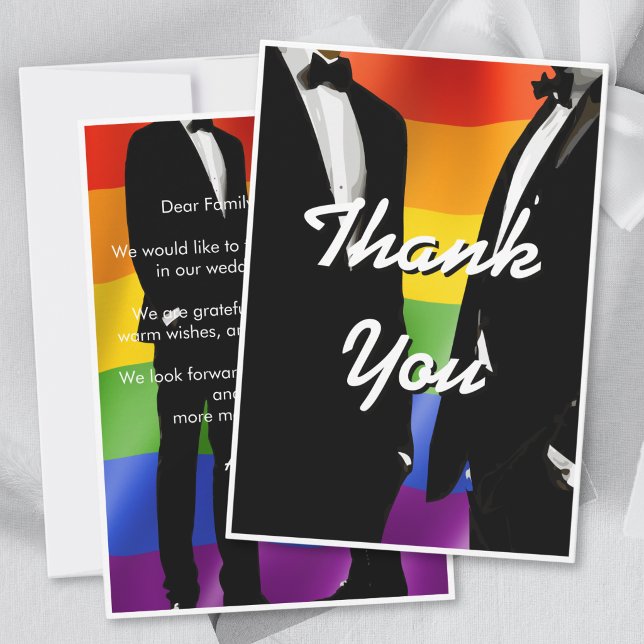 Carte De Remerciements Elegant Modern Gay Men Wedding Rainbow (Créateur téléchargé)