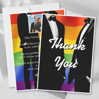 Carte De Remerciements Elegant Modern Gay Men Wedding Rainbow Photo