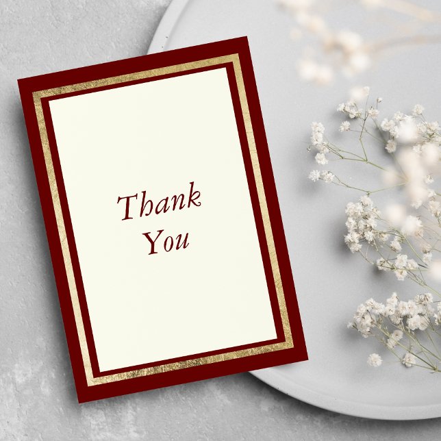 Carte De Remerciements Elégant Moderne ivoire Bourgogne Or 50e Anniversai (Elegant Modern Ivory Burgundy Gold 50th Birthday Thank You Card)