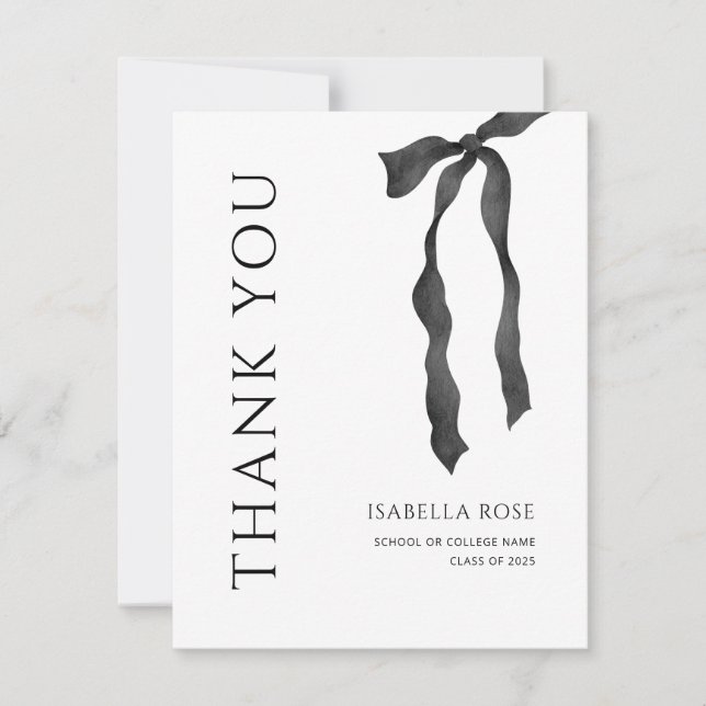 Carte De Remerciements Élégant moderne minimal Graduation simple Bow (Devant)