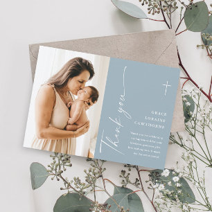 Carte De Remerciements Élégant moderne Script photo Baptême