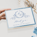 Carte De Remerciements Élégant Monogramme bleu classique, Mariage aquarel<br><div class="desc">Merci à vos invités avec un élégant carte de remerciements de mariage personnalisé! Design avec cadre délicat bleu aquarelle, beau monogramme botanique bleu dessiné à la main avec initiales de couple, élégant remerciement phrase et section de texte pour le personnaliser comme vous le souhaitez à l'avant et à l'arrière. Possibilité...</div>