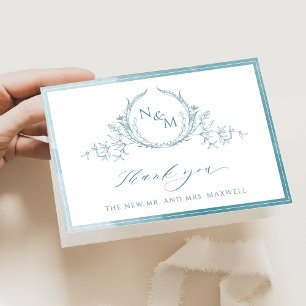 Carte De Remerciements Élégant Monogramme de verre marin, Mariage d'aquar