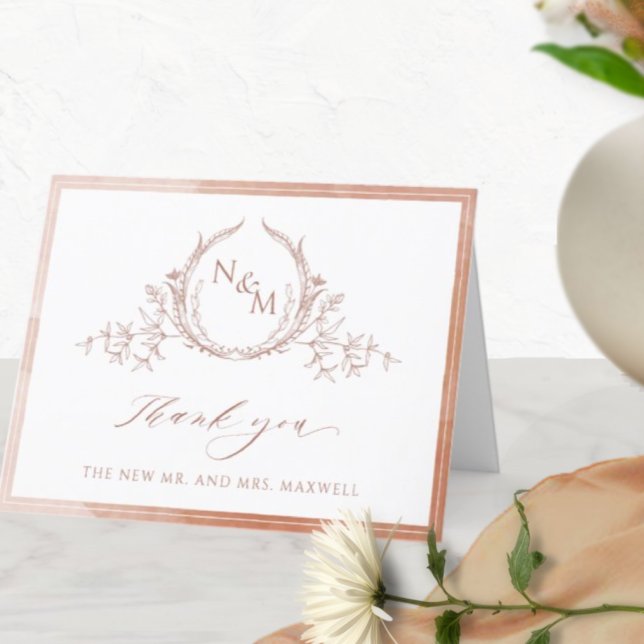 Carte De Remerciements Élégant Monogramme en terre cuite, Mariage d'aquar (Créateur téléchargé)