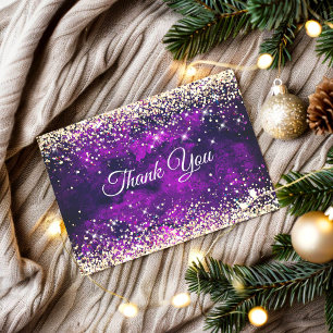 Carte De Remerciements Élégant monogramme faux paillettes or violet foncé