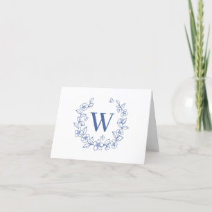 Carte De Remerciements Élégant Monogramme floral bleu-dusté
