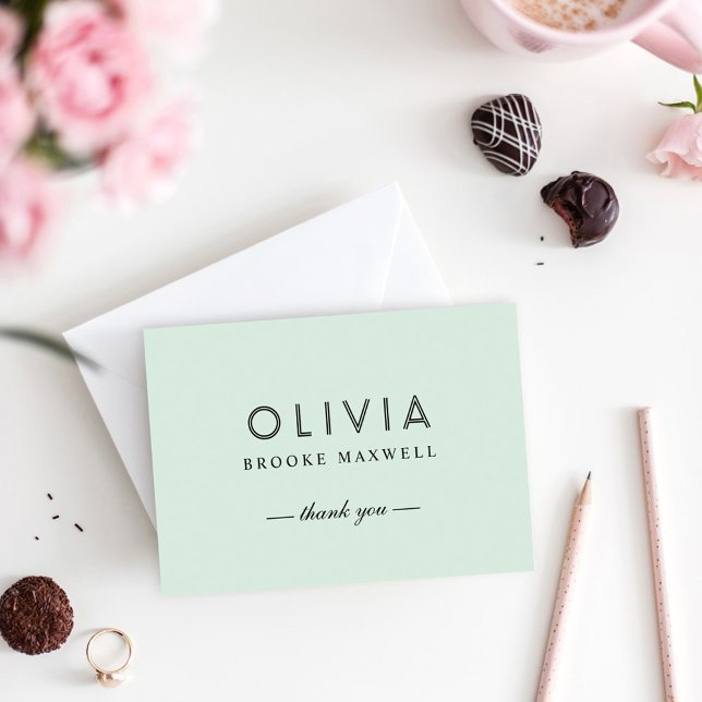 Carte De Remerciements Élégant Monogramme personnalisé vert et noir (Créateur téléchargé)